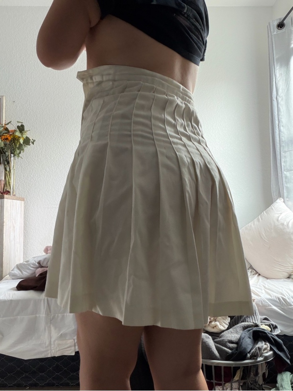 Pleated Cream A-Line Skirt - Classic Women's Skirt